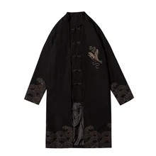 Высокое качество для мужчин китайский национальный стиль ретро Тан костюм осень длинная вышитая куртка свободный Тренч большой размер модное пальто