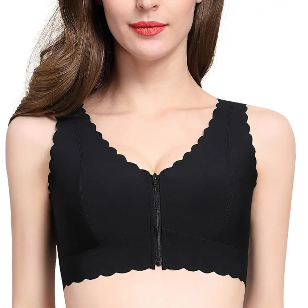Super gather front zipper wirefree bra Clearance