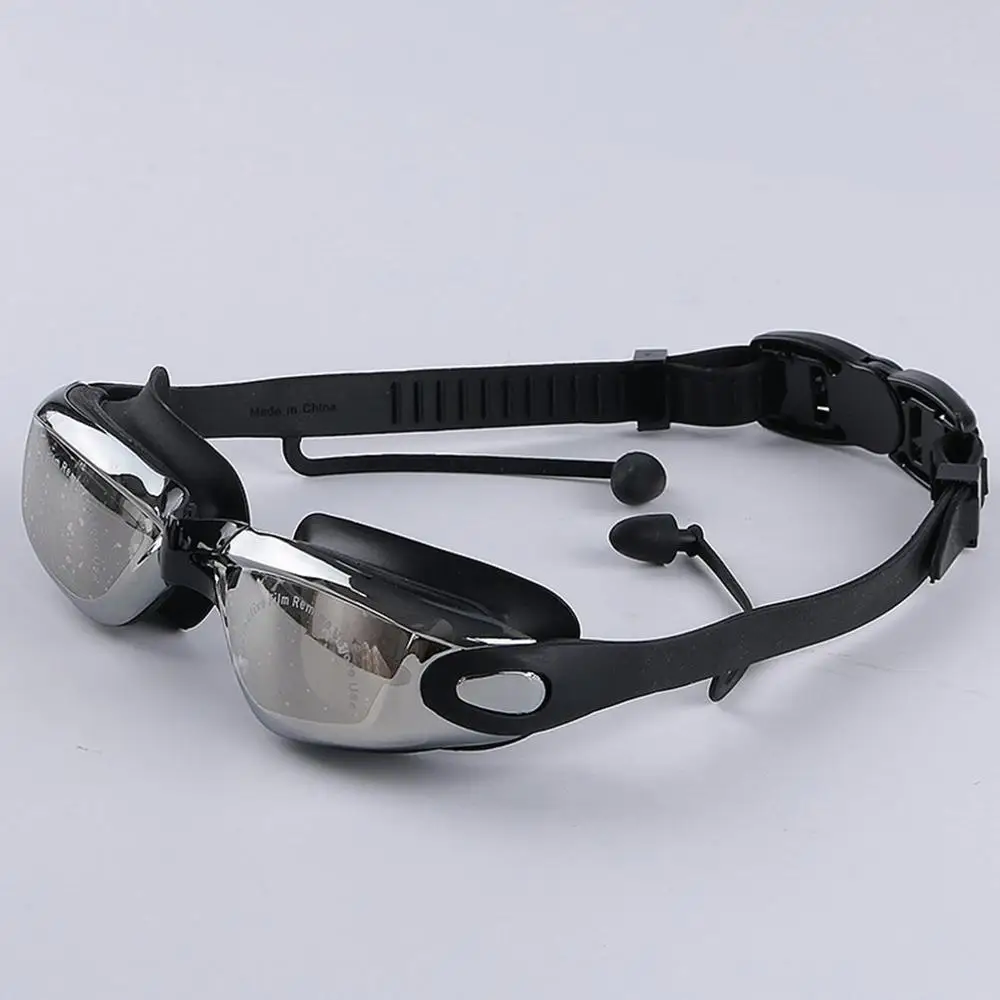 Silicone Swimming Goggles Waterproof Myopic Swimming Glasses Conjoined Earplug Anti Fog Swimming Mirror - Цвет: black