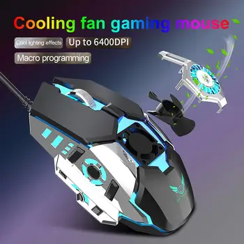 

G22 Gaming Cooling Fan Mouse 6 Buttons 1000-1600-6400 DPI USB Wired Optical Mice for PC Computer