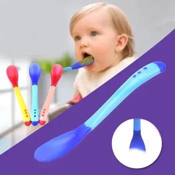 

Baby Safety Temperature Sensing Feeding Spoon Fork Tableware Children Silicon Spoon Flatware for Baby Learning Dishes Utensils
