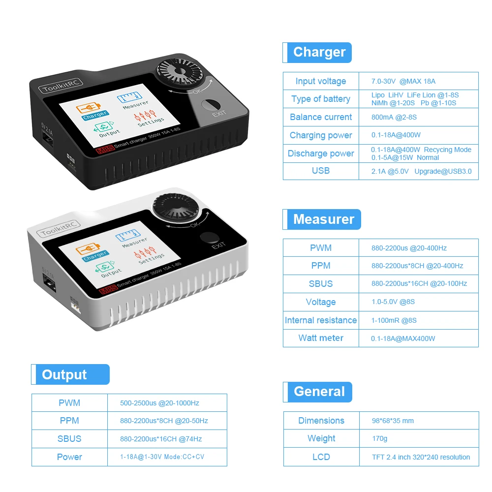 Новейший выпуск Toolkitrc M8S зарядное устройство для баланса аккумулятора Dis зарядное устройство цветной экран 400 Вт 18A для 1-8S Lipo LiHV Life Lion NiMh Pb