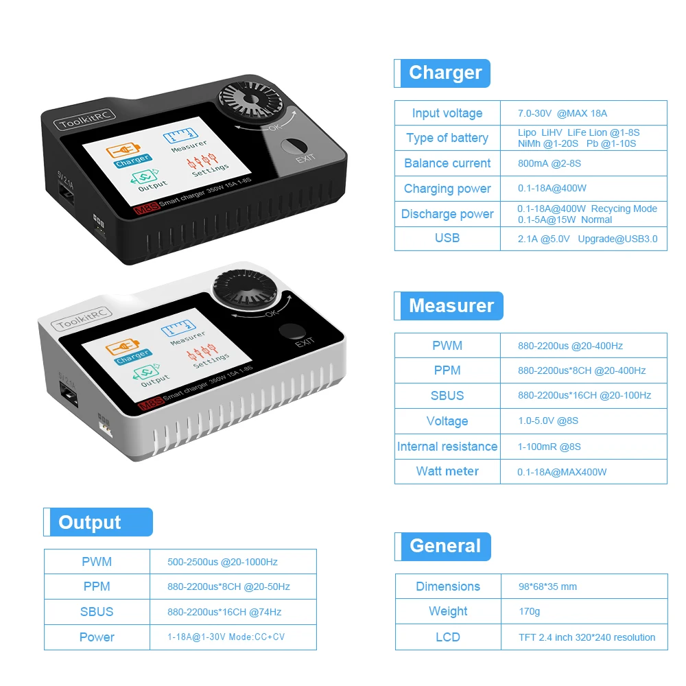 Toolkitrc M8S многофункциональное зарядное устройство Dis с цветным экраном 400 Вт 18A для 1