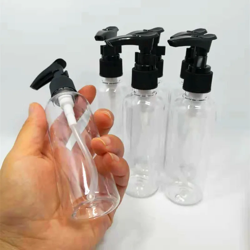 Быстрая 100 шт./лот 100 мл пустая прозрачная Янтарная пластиковая косметическая бутылка для лосьона с черным насосом для лосьона многоразовая бутылка для шампуня