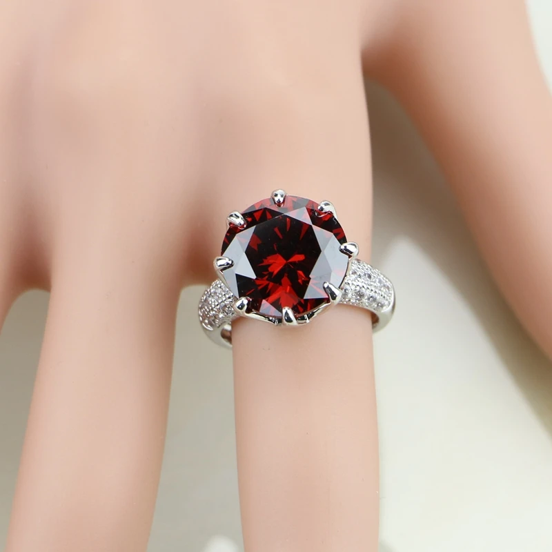 Bridal Crystal Jewelry Sets Dark Red Cubic Zirconia White Zircon Sterling Silver 925 Bridal Wedding Jewelry Sets Earrings/Pendant/Necklace/Ring For Women