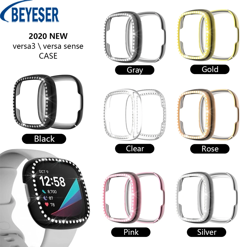 

2020 New Rhinestone Case Electroplate Smart Watch PC Case Cover Frame Protector Watch Screen Protector For Fitbit Versa 3/Sense