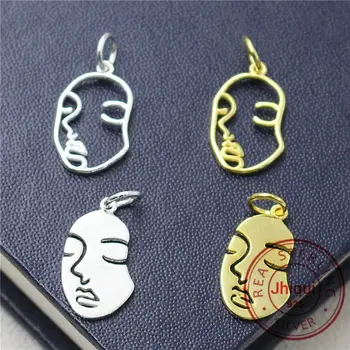 

Real 925 Sterling Silver Accessories Abstract Face Charm Pendant DIY Bracelet Pendant Necklace Fine Jewelry Making