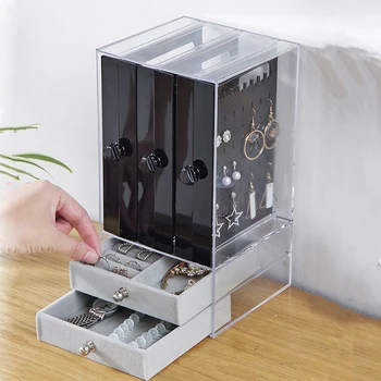 

New Ladies Jewelry Necklace Storage Box Acrylic Jewelry Storage Box Girl Earrings Storage Rack Women Makeup Storage Box display