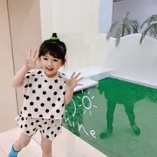 Ensemble deux pièces pour bébé fille, t shirt à manches courtes + Short à taille élastique, imprimé de gros points, vêtements pour enfants, nouvelle collection été