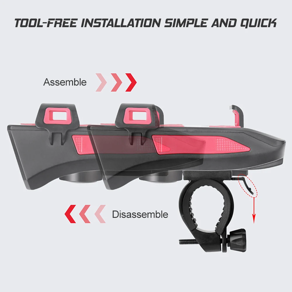 4 IN1 Bike Light USB Bicycle Horn Lamp with Mobile Phone Bracket 250 Lumens Bike Flashlight Cycling Headlight 3 Lighting Modes