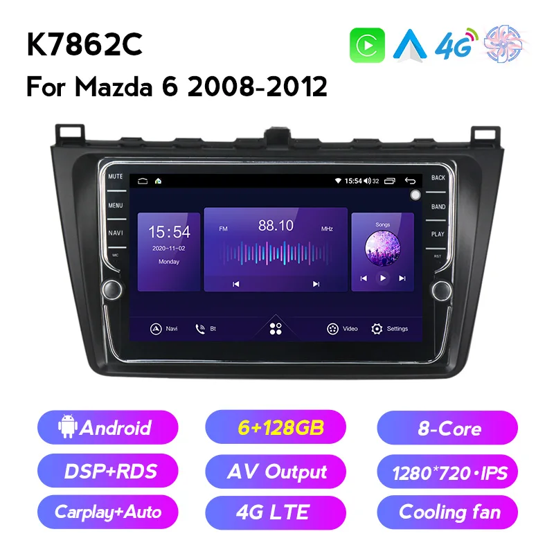 Android 11 1280*720 IPS Screen For Mazda 6 2008-2012 Car Radio Player GPS Navigation Support 4G LTE 5GHz WIFI AV Output SWC BT | Автомобили