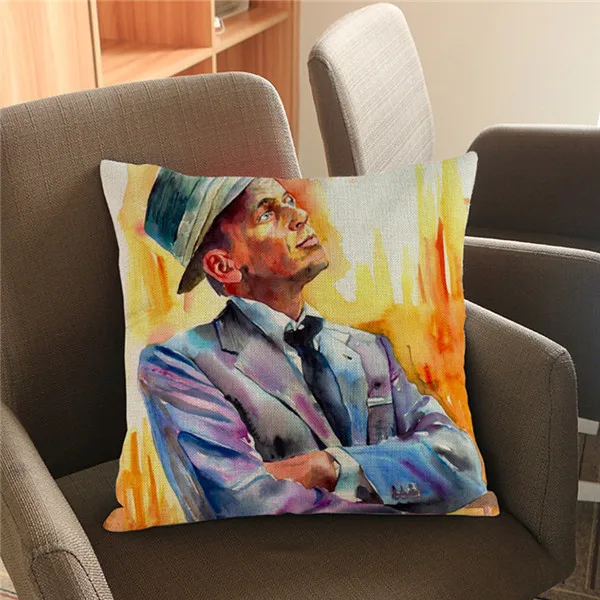 Film Character Frank Sinatra Watercolor Portrait Art Linen Cushion Cover Home Living Room Sofa Seat Decorative Throw Pillow Case M142-5