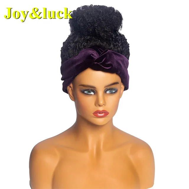 Headband Synthetic Wig Short Afro Kinky Curly Hair Wigs For Black Women Fluffy Curls Hairband African Turban Wrap Hair 31