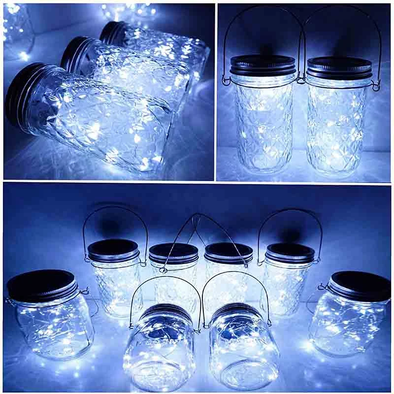 Солнечный Mason Jar крышка света, 20 светодиодный водонепроницаемый Фея Звезда Светлячок гирлянды с 6 вешалками(банка не входит в комплект), для Mason Jar G
