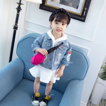 

Girls Denim Coats 1--7 Years Old Korean Print Children's Clothing Spring and Autumn Solid Long Sleeve Baby Kids Jacket Girl