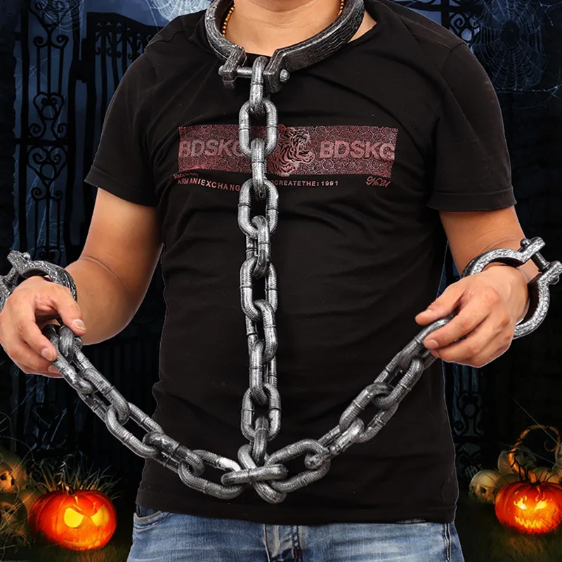Plastic Simulation Wrist Shackles Halloween Costume Party Cosplay Trick Props Prison Chain Handcuffs