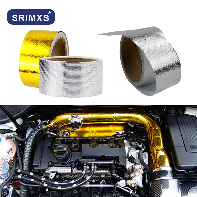 A Gold 2'' Thermal Exhaust Tape Air Intake Heat Insulation Shield Wrap