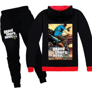

black gta 5 2020 kids Boys Girls autumn suit Grand Theft Auto Long Sleeve +trousers Christmas coat Game Creeper thanksgiving