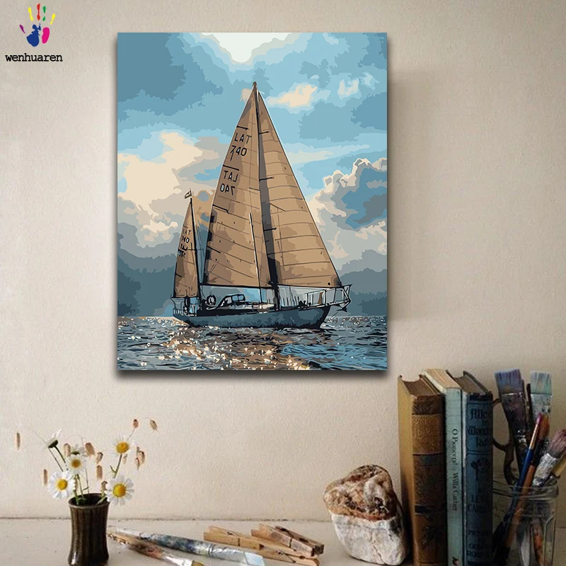 Diy paint by numbers picture coloring with kits boat Filling and Personalized Customization Handmade gift | Дом и сад