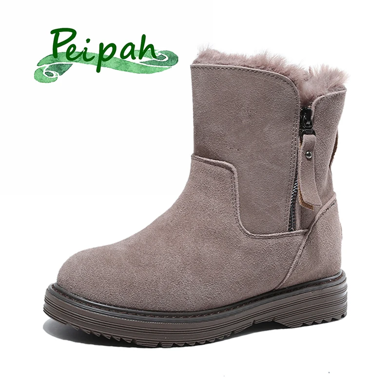 

PEIPAH Women Winter Snow Boots Women's Genuine Leather Shoes Woman Ankle Boots Female Rubber Flat With Botas Mujer Invierno 2019