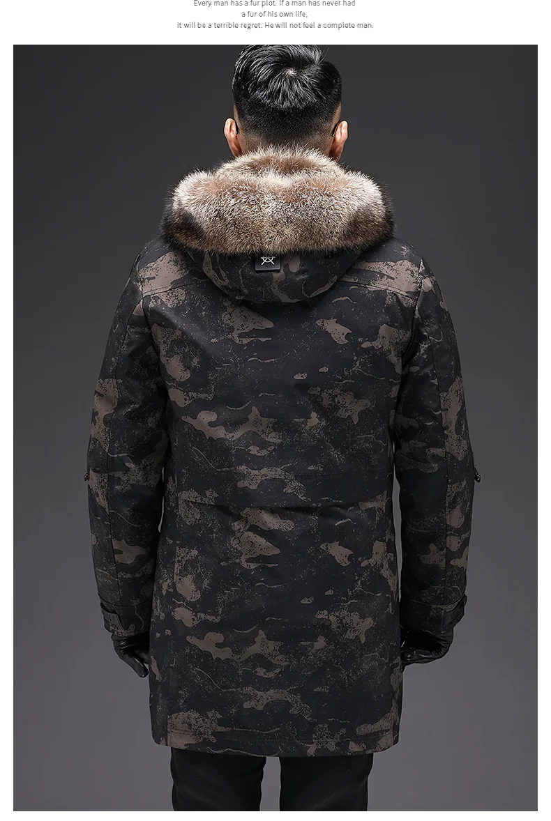 AYUNSUE/ зимняя куртка для мужчин, настоящее меховое пальто; парка с мехом енота, куртки с капюшоном, теплые пальто с мехом кролика, парки De Hombre 19-2001