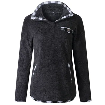 

Autumn Winter Faux Fur Teddy Bear Plaid Coat Pullover Women Fashion Warm Plush Coat Female Stand Collar Long Sleeve Fuzzy Jacket