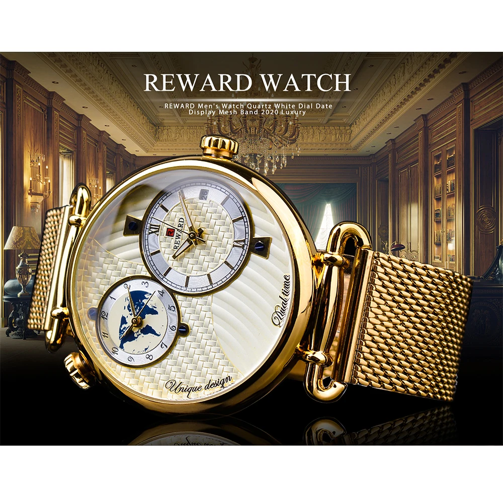Men Watches 2020 Luxury Top Brand REWARD Gold Watch for Business Quartz Waterproof Wristwatch with Gift Box Montre Homme