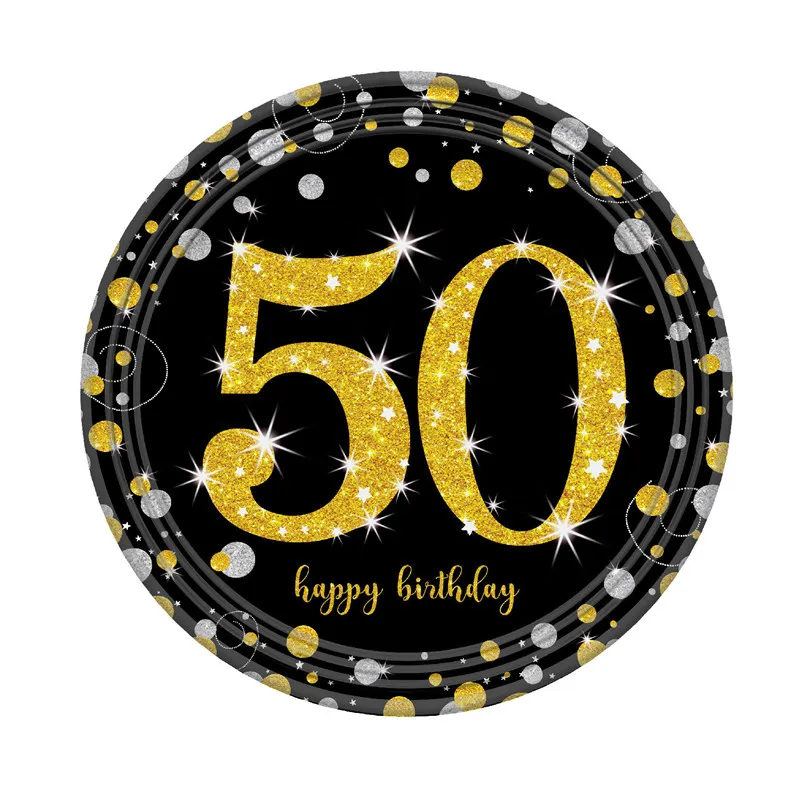 Золотой День рождения украшения 60th 21th 30th 40th 50th день рождения настольная скатерть посуда день рождения принадлежности HL81 - Цвет: 8pcs 9inch 50