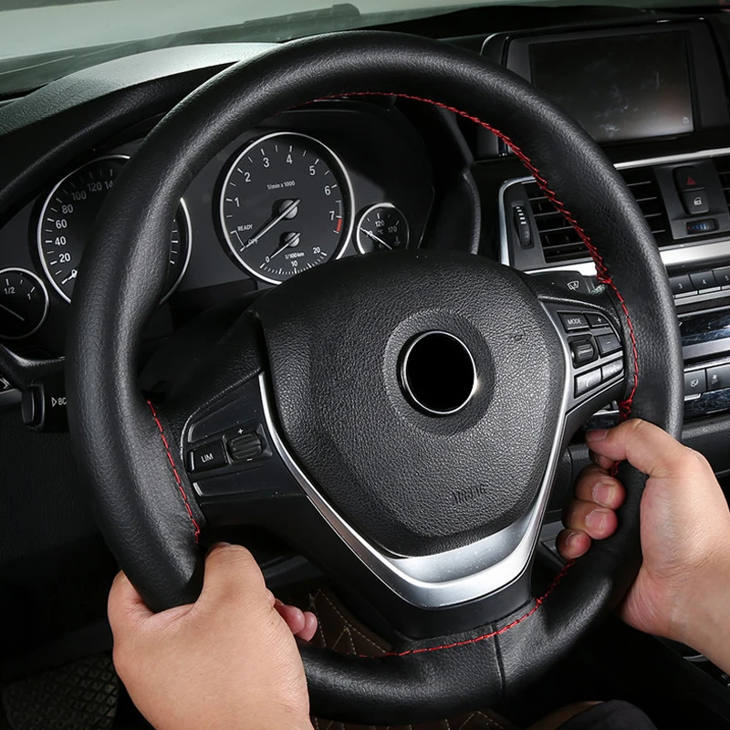 1Pc Ultrafine Fiber Leather Car Steering Wheel Cover Braid Steering