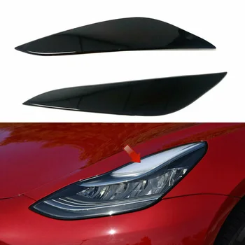 

ABS Glossy Black For Tesla Model 3 17-20 Front Headlight Lamp Eyebrow Cover Trim