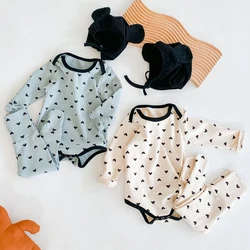 Vêtements de maison en coton pour bébé fille et garçon, barboteuse à manches longues, pantalon, 2 pièces, chapeaux, collection printemps automne 