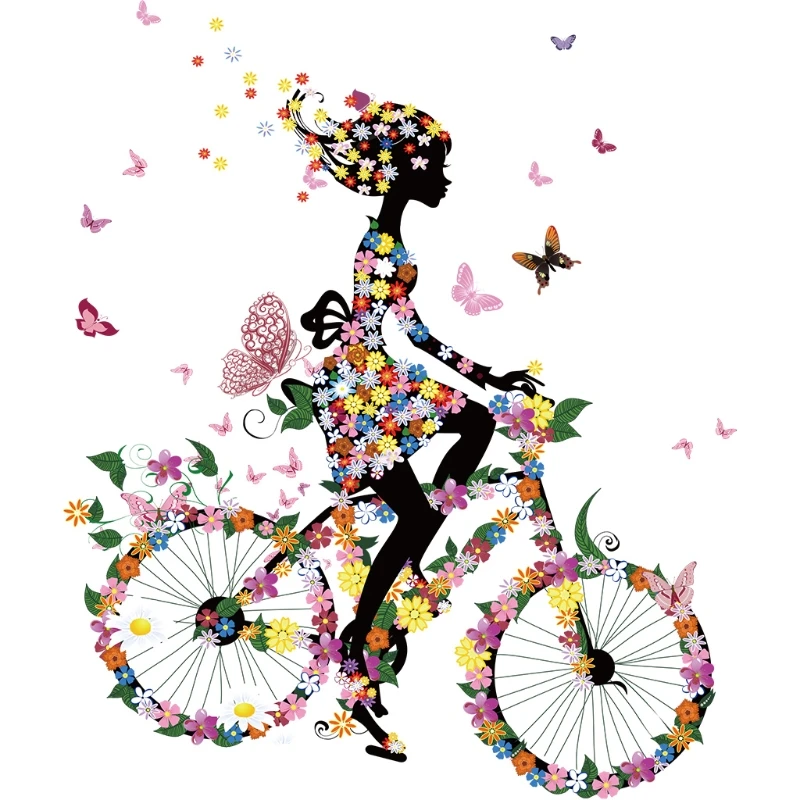 

Iron On Appliques Girl Riding Bike Patches Heat Transfer Stickers DIY Printing