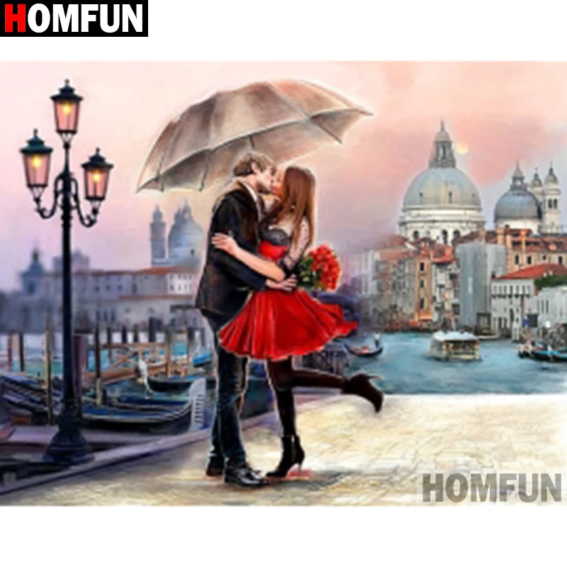 Алмазная живопись HOMFUN вышивка крестиком зонт для пар квадратная круглая