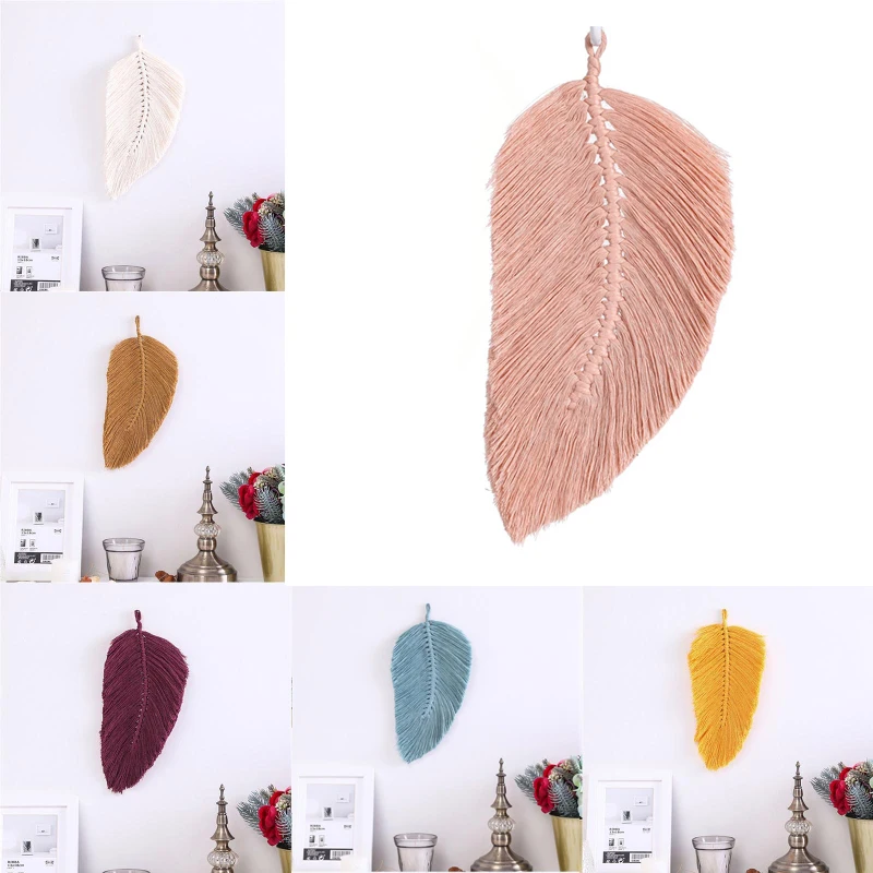 OOTDTY-Borlas hechas a mano de macramé, tapiz de hojas de estilo nórdico, juguetes colgantes de pared, decoración para habitación de niños, decoración Bohemia para casa o guardería