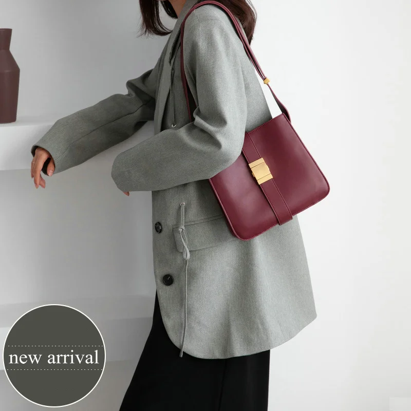 wide strap flap bags split leather shoulder bag for female solid high quality crossbody bags simple cowhide bag for women