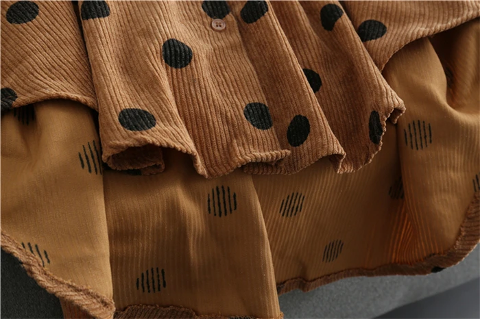 RUGOD модная Вельветовая блузка с принтом в горошек, длинная рубашка, Женская Повседневная блуза с отложным воротником и длинным рукавом, свободная блузка, кимоно, Harajuku