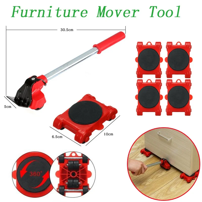 2020 New Dropship Furniture Mover Tool Set Heavy Stuff Transport Lifter 4 Wheeled Mover Roller with Wheel Bar Moving Device Tool-5