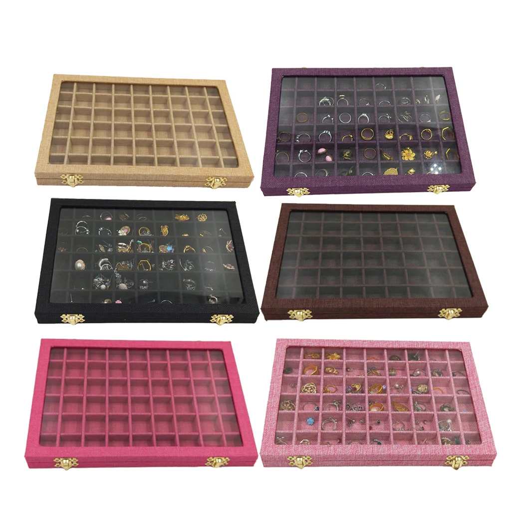 Line Box 54 Grids Clear Glass Lid Rings Holder Showcase Storage Organizer Jewelry Packaging for earrings necklaces bracelets Line Box 54 Grids Clear Glass Lid Rings Holder Showcase Storage Organizer Jewelry Packaging for earrings necklaces bracelets