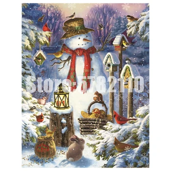 

Full Square Diy Diamond Painting Snowman in the Wild Christmas Birdhouse Rhinestone Diamond Embroidery Mosaic Decoration gift