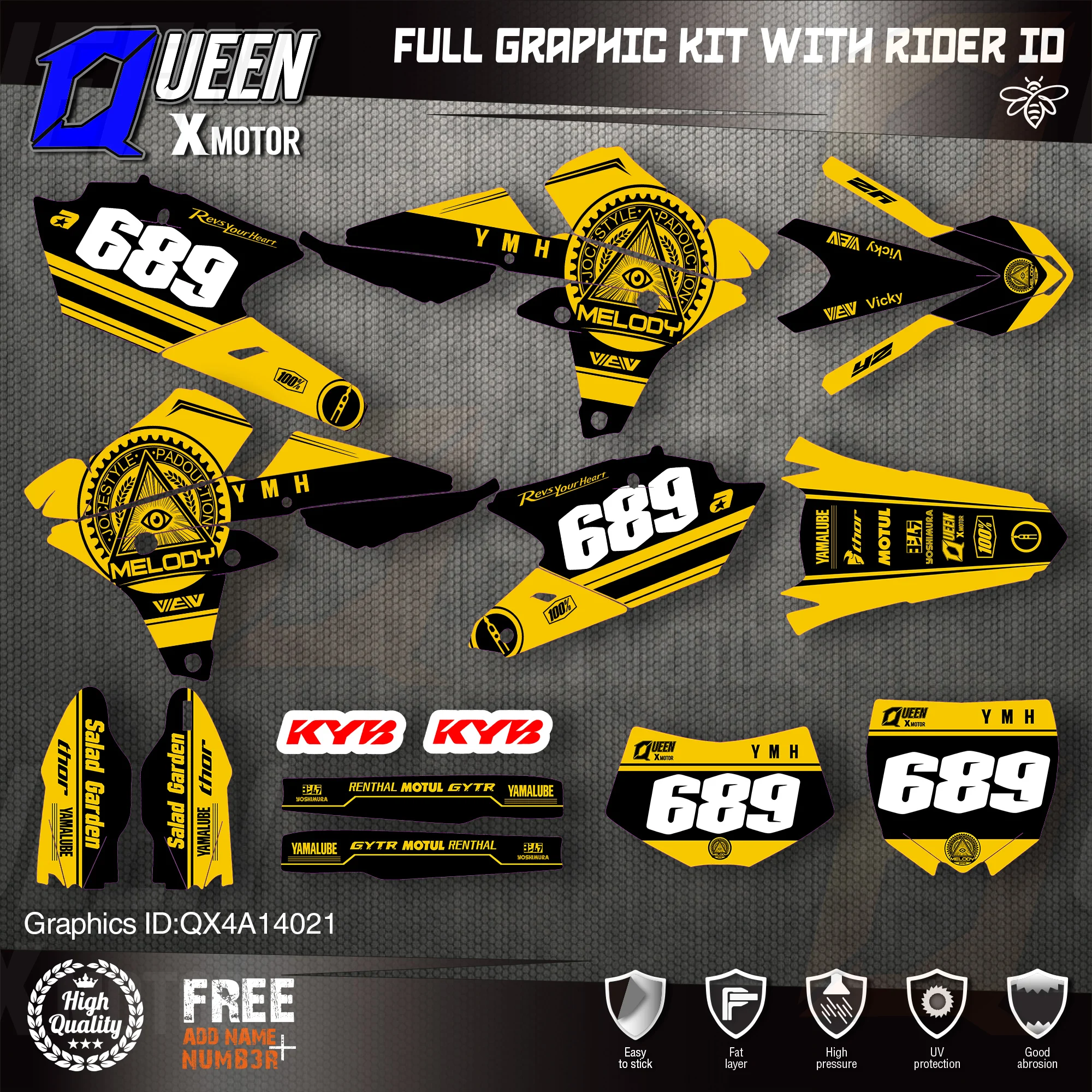 

QUEEN X MOTOR Custom Team Graphics Backgrounds Decals 3M Stickers Kit For YAMAHA 14-18YZ250F 15-18YZ250FX WRF250 14-17YZ450F 021