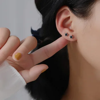

S925 Sterling Silver Earrings South Korea Fashion and Personality Five-pointed Star Circle Non-mainstream Umbilical Ring Simple
