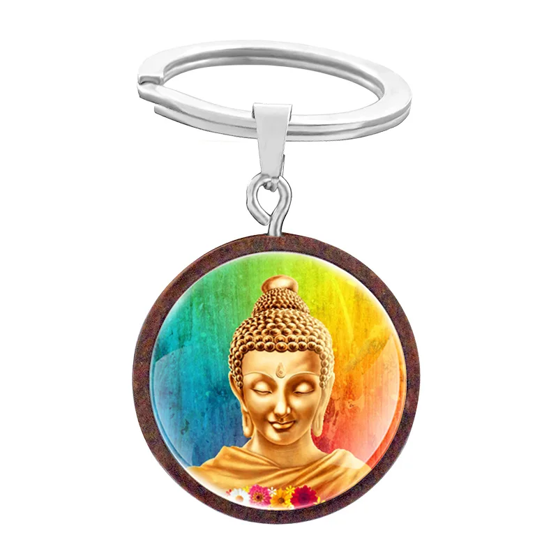 Holz Buddha Schlüsselanhänger - Buddhistisches Meditations Geschenk