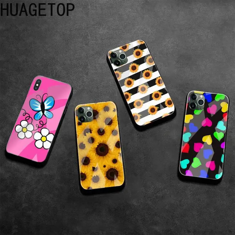 DIY чехол для телефона с цветами подсолнухами закаленное стекло iPhone 11 Pro XR XS MAX 8X7 6S 6