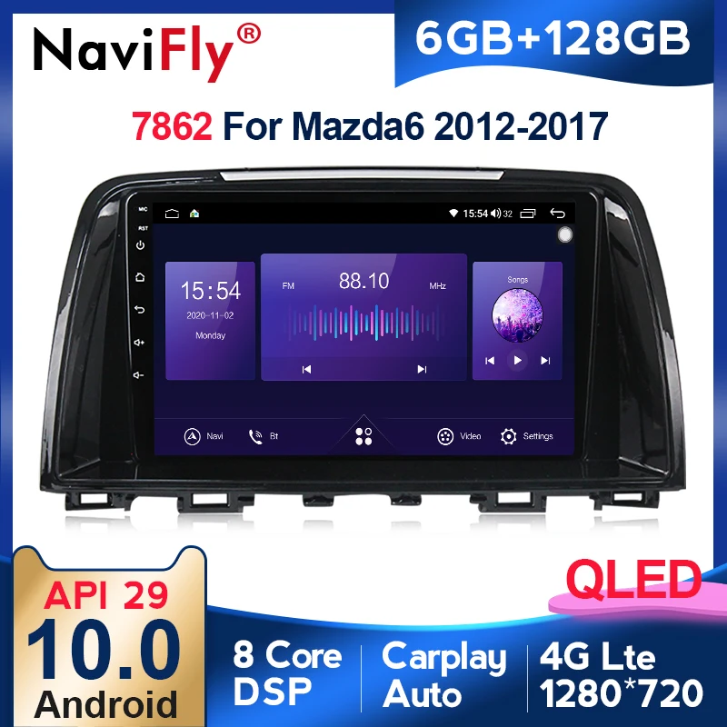 6g +128g Qled 4g Lte Rds Carplay Android 10 For Mazda 6 3 Gl Gj 2012
