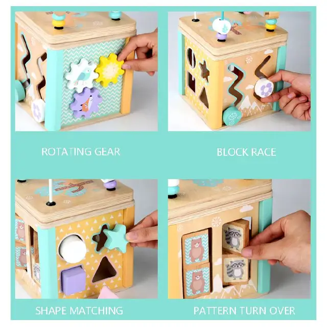 Baby Toys Wooden Montessori Beaded Maze Shape Recognition Toy Cartoon Clock Learning Children Preschool Education Toy Math Toys 6