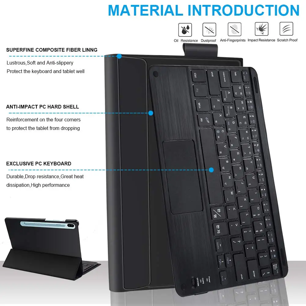 For Samsung Galaxy Tab S6 10.5" SM-860/T865 Tablet Cover Magnetic Adsorption Detachable Bluetooth Keyboard with Leather Case