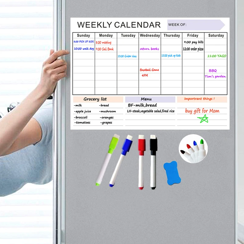 STOBOK Magnetic Calendar Dry Erase Whiteboard Monthly Weekly Schedule Planner with Shopping List for Kitchen Fridge Office & 3pc Magnetic Marker 