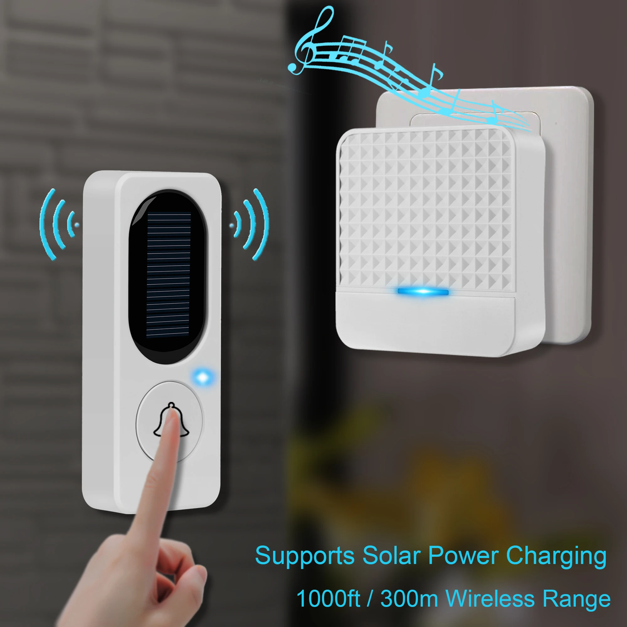 Wireless Solar Power Charging Doorbell Home Door Bell IP65 Waterproof 200-300M Bell Chime Outdoor Doorbell