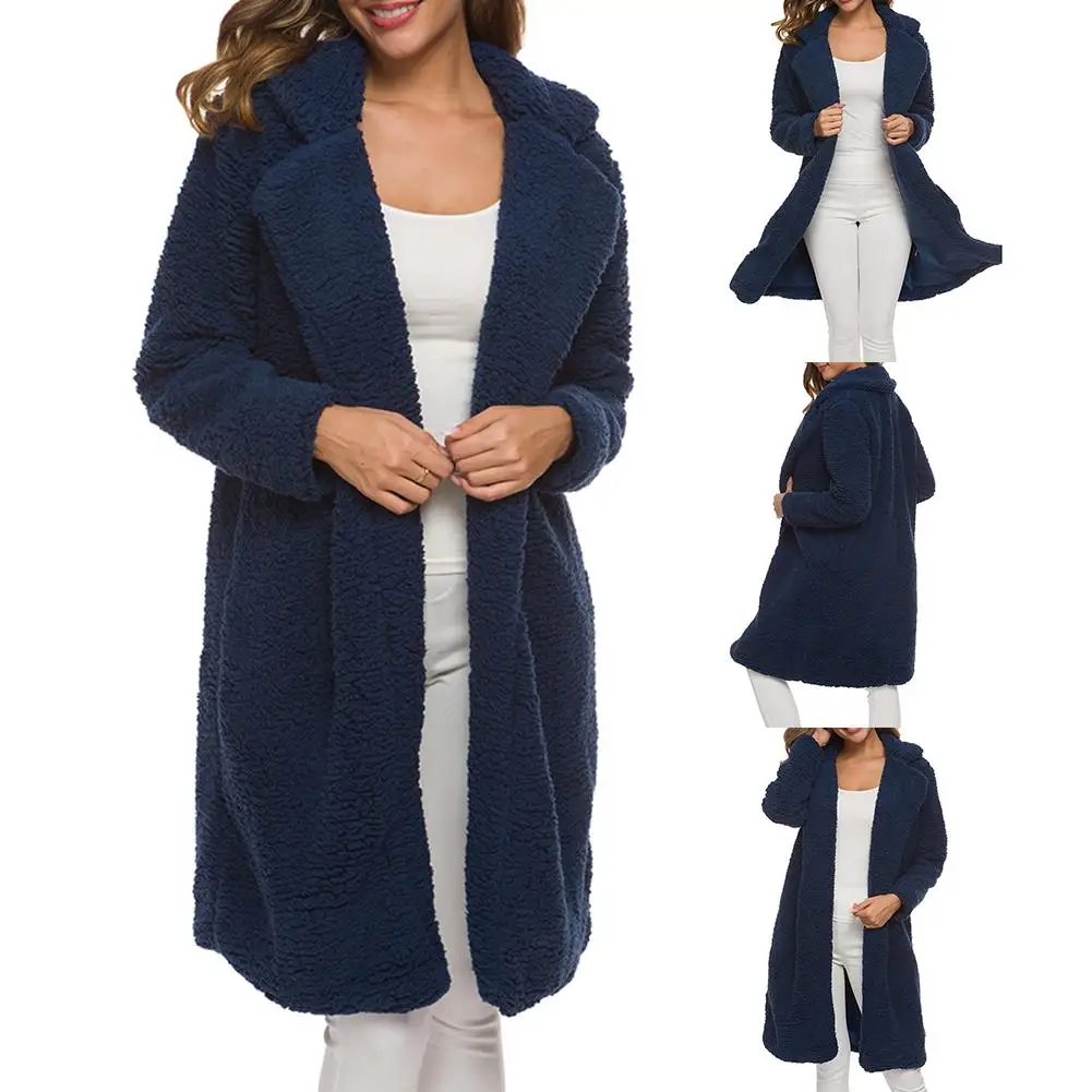 

Winter Coat Women Fashion Solid Plus Size Wool Blend White Long Coat Vintage Collar Coat