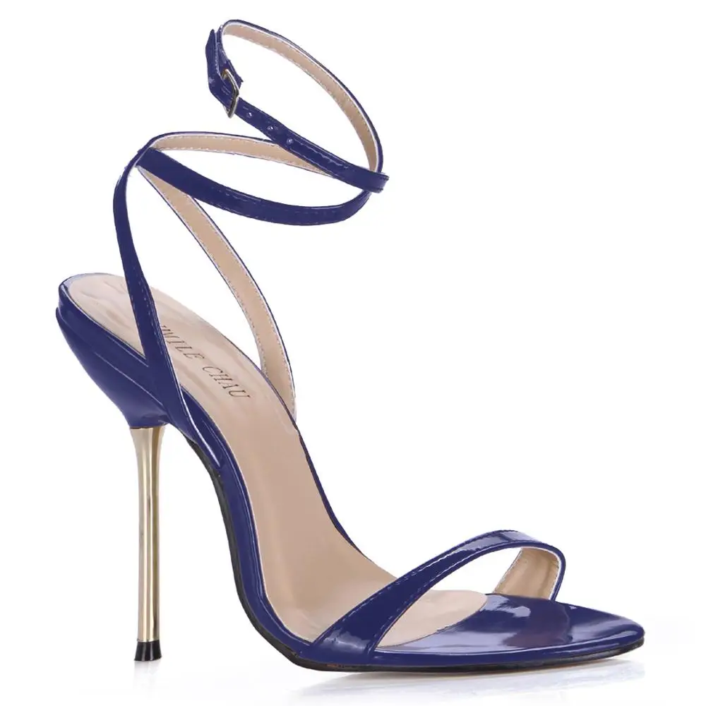 CHMILE CHAU/пикантная обувь для вечеринок женские туфли на высоком каблуке-шпильке с ремешком на щиколотке, рабочие женские сандалии для офиса zapatos mujer, большие размеры 3845-i11 - Цвет: Dark Blue Patent
